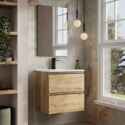 Banyetti Vatilla 600mm Wall Hung Vanity Unit with Lira Basin - Ostippo Oak in Light Oak - thumbnail 2