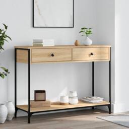 Berkfield Home Console Table Sonoma Oak 100x34.5x75 cm Engineered Wood in Light Tan - thumbnail 2