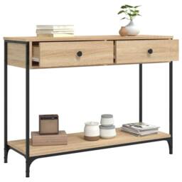 Berkfield Home Console Table Sonoma Oak 100x34.5x75 cm Engineered Wood in Light Tan - thumbnail 4
