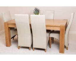 Thats Furniture Kuba 180 x 90 cm Chunky Oak Dining Table & 6 Lola Leather Chairs in Cream - thumbnail 3