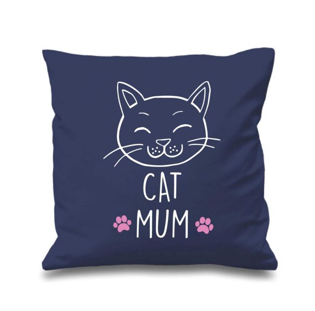 "60 SECOND MAKEOVER Navy Cushion Cover Cat Mum 16"" x 16"" Mum Friend Gift Decorative - Size: 40 cm x 40 cm"