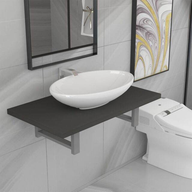 Berkfield Home Two Piece Bathroom Furniture Set Ceramic Grey - image 1