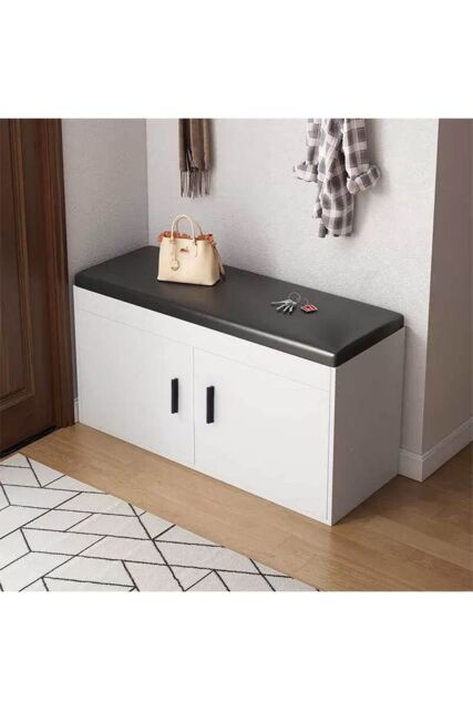 Living and Home Shoe Storage Bench with Padded Seat in White - image 1