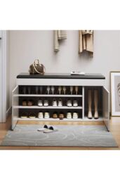 Living and Home Shoe Storage Bench with Padded Seat in White - thumbnail 2