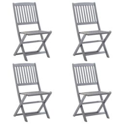 Berkfield Home Folding Outdoor Chairs 4 pcs Solid Acacia Wood in Grey - thumbnail 1