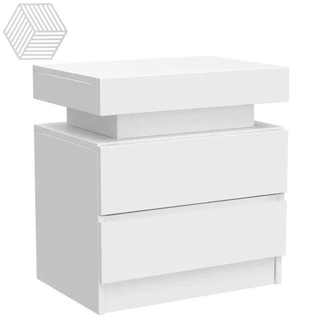 Ventryn High Gloss LED Bedside Cabinet with 3 Drawers, Storage in White - image 1
