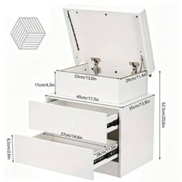 Ventryn High Gloss LED Bedside Cabinet with 3 Drawers, Storage in White - thumbnail 2