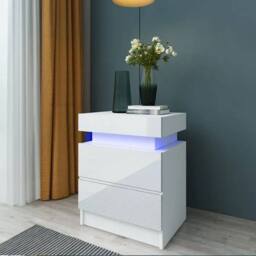 Ventryn High Gloss LED Bedside Cabinet with 3 Drawers, Storage in White - thumbnail 5