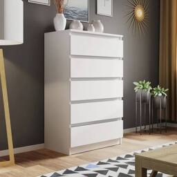 LUXURY LIFE Olivia Matt Chest of Drawers 5 Drawer Cabinet in White - thumbnail 1
