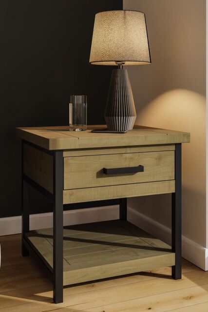 FWStyle Lowry 1 Drawer Solid Pine Side Table (H) 60 (W) 60 (D) 55cm in Brown - image 1
