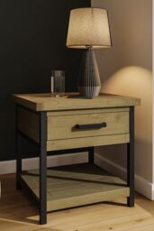 FWStyle Lowry 1 Drawer Solid Pine Side Table (H) 60 (W) 60 (D) 55cm in Brown - thumbnail 1