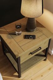 FWStyle Lowry 1 Drawer Solid Pine Side Table (H) 60 (W) 60 (D) 55cm in Brown - thumbnail 2