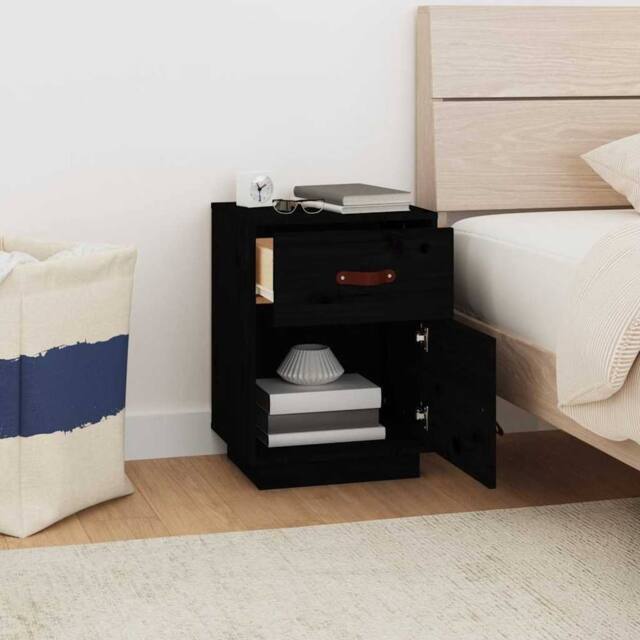 Berkfield Home Beautiful Bedside Cabinet Black 40x34x55 cm Solid Wood Pine - Size: 40 x 34 x 55 cm - image 1