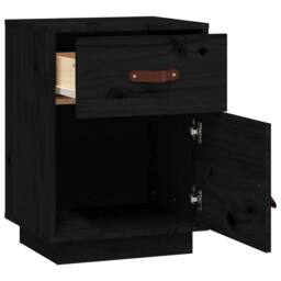 Berkfield Home Beautiful Bedside Cabinet Black 40x34x55 cm Solid Wood Pine - Size: 40 x 34 x 55 cm - thumbnail 6