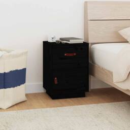 Berkfield Home Beautiful Bedside Cabinet Black 40x34x55 cm Solid Wood Pine - Size: 40 x 34 x 55 cm - thumbnail 2