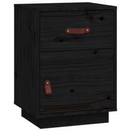 Berkfield Home Beautiful Bedside Cabinet Black 40x34x55 cm Solid Wood Pine - Size: 40 x 34 x 55 cm - thumbnail 3