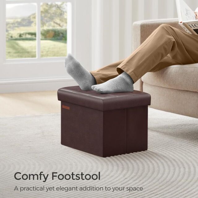 SONGMICS Small Cube Foldable Storage Ottoman Foot Rest Heavy Duty Capacity in Chocolate - image 1