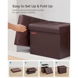 SONGMICS Small Cube Foldable Storage Ottoman Foot Rest Heavy Duty Capacity in Chocolate - thumbnail 5