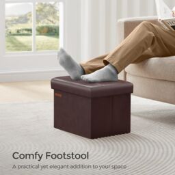 SONGMICS Small Cube Foldable Storage Ottoman Foot Rest Heavy Duty Capacity in Chocolate - thumbnail 1