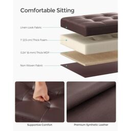 SONGMICS Small Cube Foldable Storage Ottoman Foot Rest Heavy Duty Capacity in Chocolate - thumbnail 3