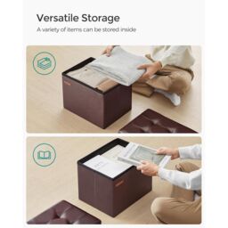 SONGMICS Small Cube Foldable Storage Ottoman Foot Rest Heavy Duty Capacity in Chocolate - thumbnail 4