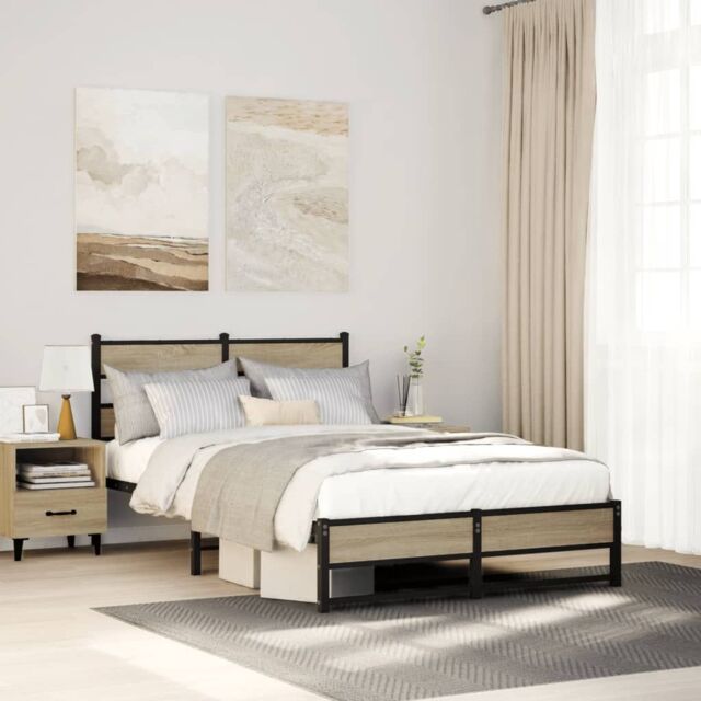 Berkfield Home Metal Bed Frame without Mattress Sonoma Oak 120x190 cm Small Double in Brown - image 1