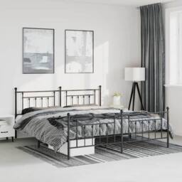Berkfield Home Metal Bed Frame with Headboard & Footboard Black 193x203 cm - thumbnail 2