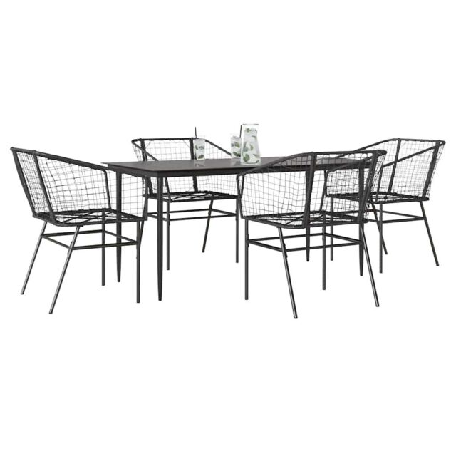 Berkfield Home 5 Piece Garden Dining Set Black Poly Rattan Glass - image 1