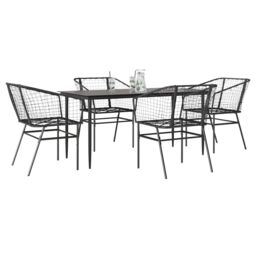 Berkfield Home 5 Piece Garden Dining Set Black Poly Rattan Glass - thumbnail 1