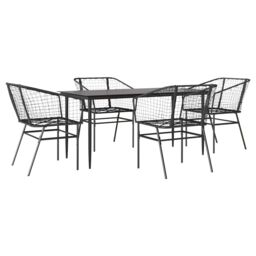Berkfield Home 5 Piece Garden Dining Set Black Poly Rattan Glass - thumbnail 2