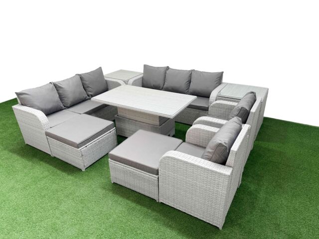 Fimous PE Rattan High Back Lounge Sofa Set Patio Adjustable Lifting Dining or Coffee Table & Chairs Set w/ 3 Seater Sofa Reclining Chair 2 Big - image 1