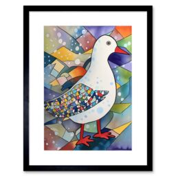 "Artery8 Wall Art Print Seagull Bird & Snowflakes Folk Artwork Framed 9X7 Inch in Black - Size: W7"" x H9""" - thumbnail 1