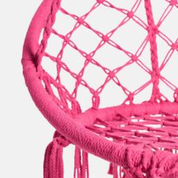 OHS Macrame Hanging Chair Outdoor Swing Garden Hammock Rope Tassels in Bright Pink - thumbnail 5