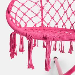 OHS Macrame Hanging Chair Outdoor Swing Garden Hammock Rope Tassels in Bright Pink - thumbnail 4