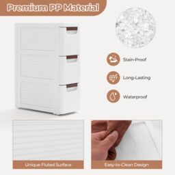 Costway 3-Drawer Narrow Storage Cabinet Bathroom Rolling Plastic Cart Container in White - thumbnail 6