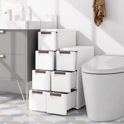 Costway 3-Drawer Narrow Storage Cabinet Bathroom Rolling Plastic Cart Container in White - thumbnail 3