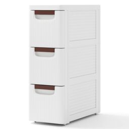 Costway 3-Drawer Narrow Storage Cabinet Bathroom Rolling Plastic Cart Container in White