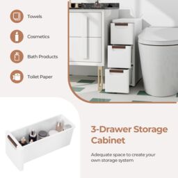 Costway 3-Drawer Narrow Storage Cabinet Bathroom Rolling Plastic Cart Container in White - thumbnail 5