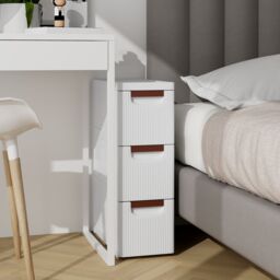 Costway 3-Drawer Narrow Storage Cabinet Bathroom Rolling Plastic Cart Container in White - thumbnail 4