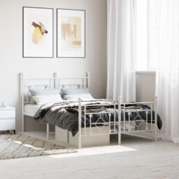Berkfield Home Metal Bed Frame without Mattress with Footboard White 120x190cm - Size: 120x190 cm - thumbnail 1
