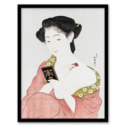 Artery8 Goyo Hashiguchi Framed Wall Art Print Woman Applying Powder Portrait in Pink - Size: A4 - thumbnail 1