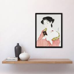 Artery8 Goyo Hashiguchi Framed Wall Art Print Woman Applying Powder Portrait in Pink - Size: A4 - thumbnail 2