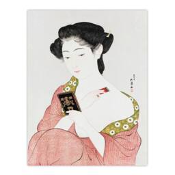 Artery8 Goyo Hashiguchi Framed Wall Art Print Woman Applying Powder Portrait in Pink - Size: A4 - thumbnail 3