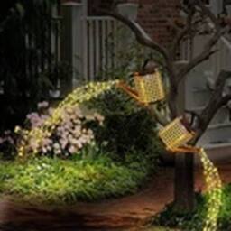 VOGREX Solar LED String Light Watering Can Hollow Outdoor Garden Decor in Bronze