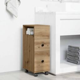 Berkfield Home Narrow Bathroom Cabinet with Wheels Artisian Oak Engineered Wood in Brown - thumbnail 2