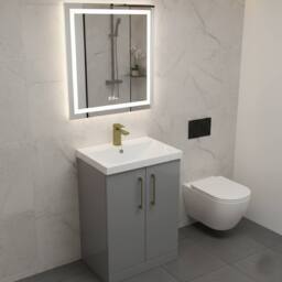 Balterley Modern Bathroom 2 Soft Close Door Vanity Unit Basin, Satin Grey, 600mm in Grey - thumbnail 4