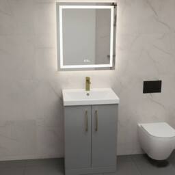 Balterley Modern Bathroom 2 Soft Close Door Vanity Unit Basin, Satin Grey, 600mm in Grey - thumbnail 2
