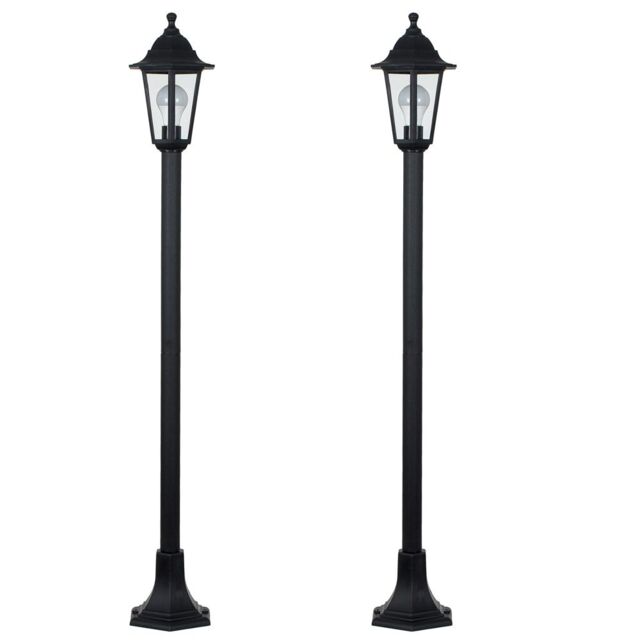 ValueLights Mayfair Pair of Traditional Lantern Black Outdoor Bollard Light - image 1