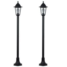 ValueLights Mayfair Pair of Traditional Lantern Black Outdoor Bollard Light - thumbnail 1