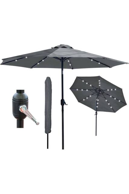 Glamhaus Dark Grey Solar Power LED Tilting Parasol Waterproof Umbrella 2.7M - image 1
